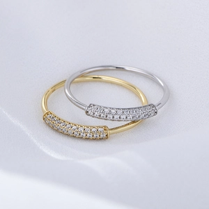 Minimalist sterling silver ring set with pave zircon bars in gold and silver finishes