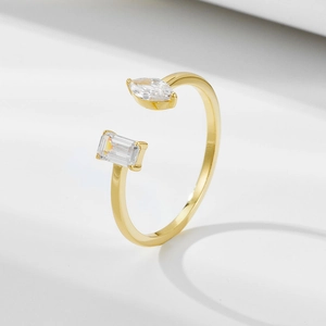 925 Sterling Silver Zirconia Open Ring For Women Minimalist Gilded Marquise Emerald Cut Adjustable Fashion Jewelry Ring