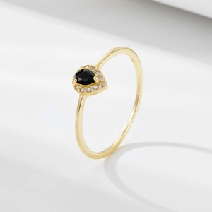 Elegant Pear Cut Black Zirconia Ring 925 Sterling Silver Gold Plated Halo Fashion Jewelry Simple Finger Ring For Women Gift