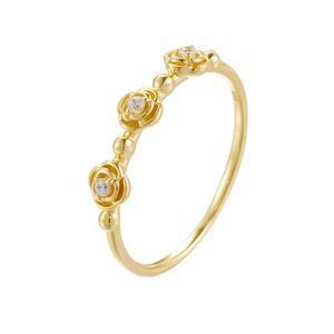 S925 sterling silver rose ring with sparkling diamonds and elegant gold plating