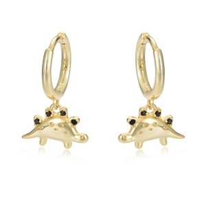 Cute gold-plated S925 sterling silver dinosaur hoop earrings with black crystal accents