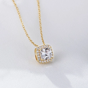 925 Sterling Silver Square Zirconia Pendant Necklace For Women Minimalist Halo Clavicle Chain Geometric Fashion Jewelry Gift