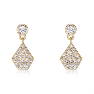 S925 silver geometric pentagon earrings with gold plating and paved zircon stones