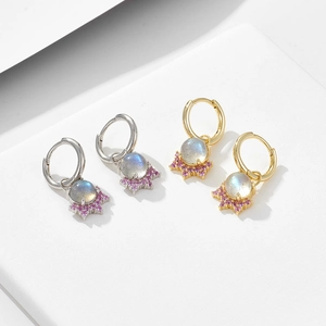 Orecchini a cerchio in argento 925 con labradorite naturale e pietre preziose rosa