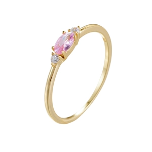 Vintage 925 silver ring with oval pink zircon and diamonds in 18K gold finish