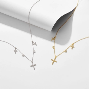 925 sterling silver cross necklace with pavé cubic zirconia in gold and silver finish