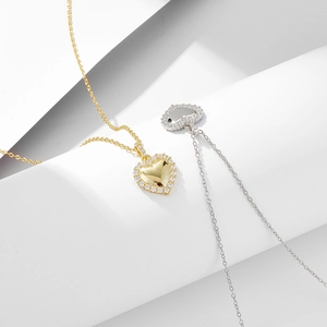 Collier cœur élégant avec halo de zircone en or et argent, style minimaliste chic