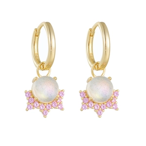 Eleganti orecchini in argento 925 dorato con labradorite e zirconi rosa brillanti