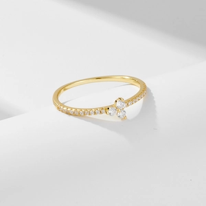 Minimalist gold plated sterling silver ring with sparkling micro-pave zircon crystals