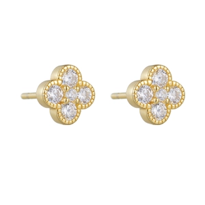 925 silver four-leaf clover stud earrings in gold finish with sparkling zircons
