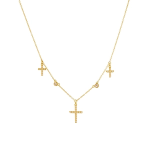 Minimalist 925 sterling silver gold necklace with five sparkling cross and zircon charms