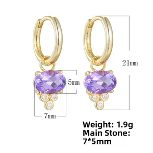 Macro shot of 925 silver gold earrings showing 7x5mm oval amethyst and S925 hallmark