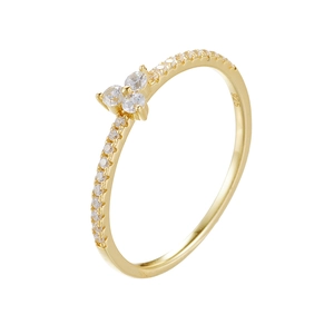Minimalist S925 sterling silver ring with gold plating and sparkling zircon stones