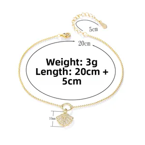 Detail view of gold shell pendant anklet with 20cm chain and 5cm extension