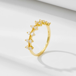 S925 Sterling Silver Gold Plated Zirconia Ring For Women Chic Geometric Wave Design Luxury Fashion Finger Jewelry
