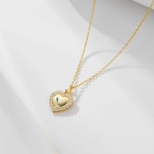 Collier Pendentif Cœur en Argent Sterling 925 avec Zirconia pour Femmes Design de Luxe Léger Plaqué Or Chaîne Forçat Bijoux