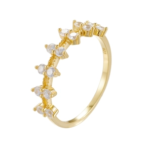 Gold-plated S925 silver ring with double-row crisscross sparkling zircon stones