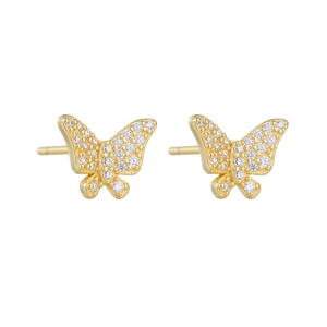 Boucles d'oreilles papillon en argent S925 doré avec pavé de cristaux étincelants