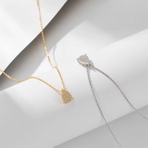 S925 sterling silver teardrop necklaces in gold and silver finish with pavé zircon stones