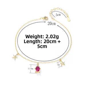 Détails de la chevillère en argent S925 avec pendentifs étoile de mer et tortue