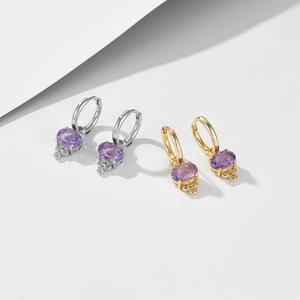 Classic 925 sterling silver oval amethyst drop earrings in gold and silver finishes