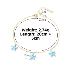 Detail of silver starfish anklet showing 20+5cm length and blue flower charms