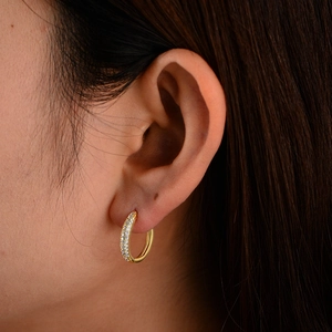 Classic 925 sterling silver gold-plated hoop earrings with micro-pave cubic zirconia stones