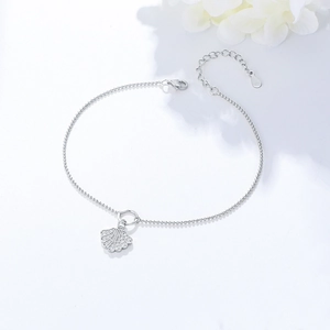 Silver S925 shell pendant anklet with sparkling zircons for bohemian summer beach style