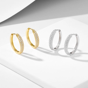 925 silver hoop earrings with micro-pave cubic zirconia in gold and silver finishes