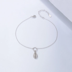 Minimalist S925 sterling silver shell anklet with pave-set shimmering cubic zirconia