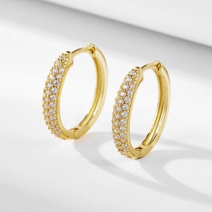 925 Sterling Silver Pave Rhinestone Hoop Earrings For Women Minimalist Geometric Huggie Earrings Luxury Fashion Jewelry