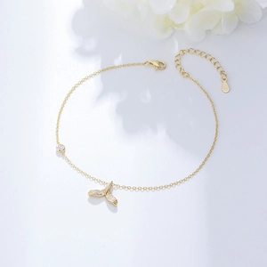 925 Sterling Silver Mermaid Tail Anklet For Women Gold Silver Plated Rhinestone Inlaid Fish Tail Foot Chain Summer Jewelry