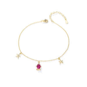 Chevillère bohème en argent S925 avec étoiles de mer et tortue rose dorée