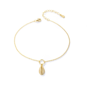 Elegant gold shell anklet with sparkling micro-pave zircons for a minimalist summer look