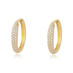 Sparkling gold micro-pave cubic zirconia hoop earrings for women with mirror reflection