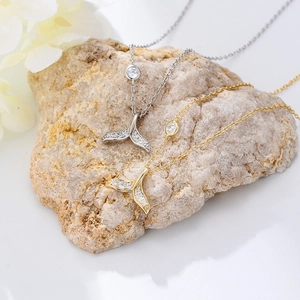 Elegant 925 sterling silver mermaid tail necklaces in gold and silver with sparkling stones