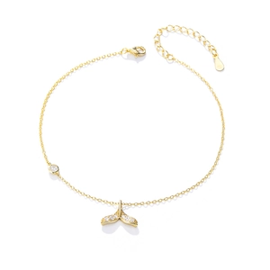 Elegant S925 sterling silver mermaid tail anklet with sparkling zircon stones in gold finish