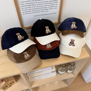 Vintage corduroy baseball caps with cute bear embroidery in various color combinations
