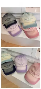 Detailed color selection of washed cotton baseball caps with vintage letter embroidery
