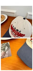 Close-up of contrast color baseball cap with high-quality 3D letter embroidery detail