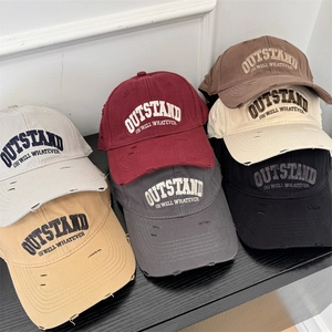 Distressed vintage baseball caps with 3D Outstand embroidery in seven assorted colors