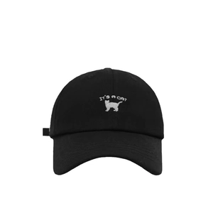 Casquette de baseball en toile noire avec broderie de chat blanc et texte IT'S A CAT