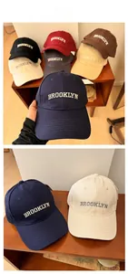 Gros plan sur la broderie Brooklyn d'une casquette de baseball à couronne haute