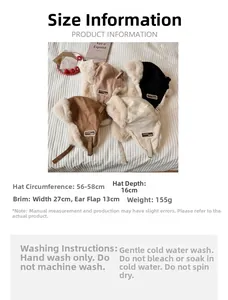 Detailed size guide for the winter trapper hat with 56-58cm head circumference info