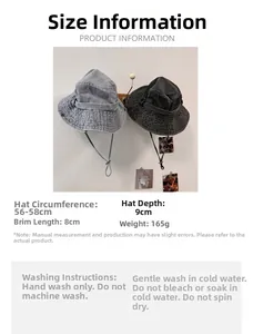 Detailed size chart for sun bucket hat showing 56-58cm circumference and 8cm brim width