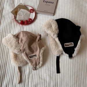 Winter thermal trapper hats in khaki and black with thick faux fur lining and ear flaps