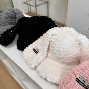 Casquette de Baseball en Peluche Oreilles de Lapin Mignonne Femme Automne Hiver Laine d'Agneau Fausse Fourrure Réglable
