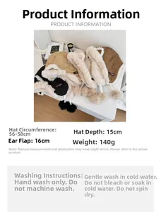 Tableau des tailles pour bonnet aviateur d'hiver avec instructions de lavage détaillées