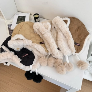 Chapeau de Trappeur d'Hiver Mignon pour Femmes Doublé de Fausse Fourrure Matelassé avec Protège-oreilles Chapka Chaud Ski
