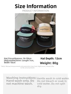 Tableau des tailles pour casquette 5 panels avec mesures et conseils d'entretien